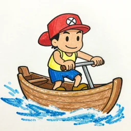 toon link riding on his saulboat, drawn in oil pastels
