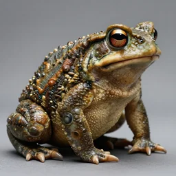 toad animal!!! sideview full shot!! close up cyborg! rugged knight hulk toad animal superhero, real photograph style