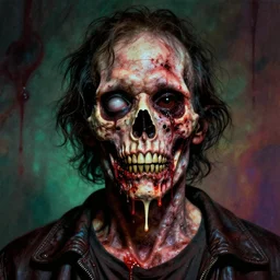 cinematic colorful horror artwork by artgerm, beksinski, bernie wrightson, jean delville ; real life long shot perfectly centered portrait of ugly scary terrifying rotten man with one eye socket missing, half jaw hanging down, melting pus skin skull ; 8 k hdr, dramatic lighting, insanely detailed