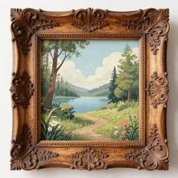 illustration a very very beautiful!! engraved wood frame absurdly ornated facing view