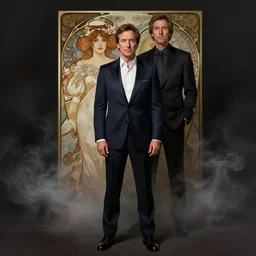 photo boothainting of both john oliver and adam driver together, john oliver in front, full body, elegant, beautiful, highly detailed, centered, dark, smokey, digital painting, concept art, smooth, sharp focus, illustration, deviant art, art by artgerm, art by greg rutkowski, art by alphonse mucha