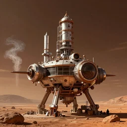 steampunk terraforming station on mars billowing oxygen into the sky, hyperreal, artstation