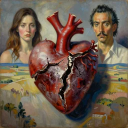 a broken heart, emotional dramatic painting by dali, rorschach, cecily brown and adrian ghenie