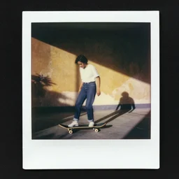 Anna Akhmatova skateboarding, 90s polaroid, by Saul Leiter, Jamel Shabazz, Nan Goldin