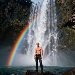 dexter morgan michael c hall standing in rainbow waterfall, classic, colorful