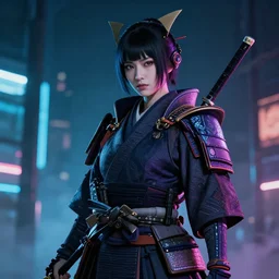 japanese female samurai warrior, cyberpunk