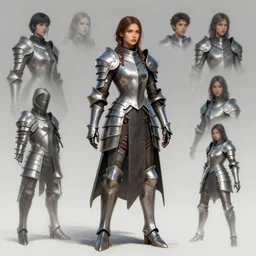 realistic futuristic girl  medieval armor metal  clean design by apple , character sheet, Greg Rutkowski, Zabrocki, Karlkka, Jayison Devadas, Phuoc Quan, trending on Artstation, 8K , zenith view, pincushion lens effect.