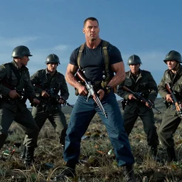 movie still of derek zoolander in saving private ryan, using blue steel against germans