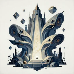 mysterious magical object illustrated in superflat contemporary style, flat acrylic painting, monumental dynamic illustration, surreal art, detailed illustration, sci - fi poster art, white background