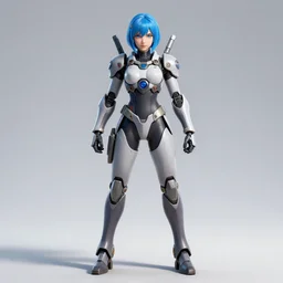 female warrior piloting a mech, symmetrical eyes, blue hair, symmetrical face, full body action pose, last exile, gustav klimt, loish, murata range, kawaii, yoshitaka amano, bright colors, beautiful