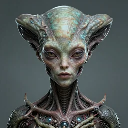 female alien, dystopian, artstyle Alex Ries and Zdzisław Beksiński, symmetry accurate features, very intricate details, high resolution, 4k