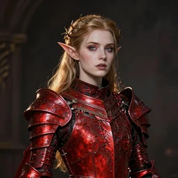 Gothic elf princess in red dragon armor by Konstantin Razumov, square crop from 512x960