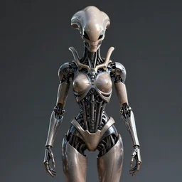 perfectly centered portrait, front view of a beautiful biomechanical android alien robot xenomorph, symmetrical, concept art, intricate detail, volumetric shadows and lighting, unreal engine, octane render, v - ray render, realistic