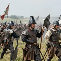 4 k hd, high detail photograph of historical battle, shot with sigma f / 4. 2, 2 5 0 mm sharp lens, wide shot, consistent, isometric view, volumetric lighting, high level texture render