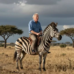 david attenborough attempting to ride a zebra, still from nature documentary