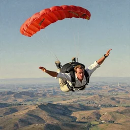 pastel drawing of forrest gump skydiving