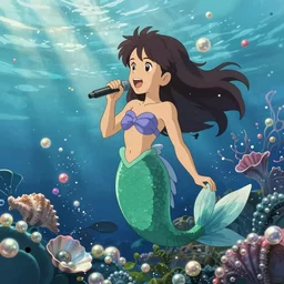 the little mermaid singing in the colorful ocean, correct human body and perspective, pearls and shells, fantasy art by ferdinand knab, makoto shinkai and ilya kuvshinov, rossdraws, tom bagshaw, alphonse mucha, trending onstudio ghibli, radiant light, highly detailed, octane render, 8 k