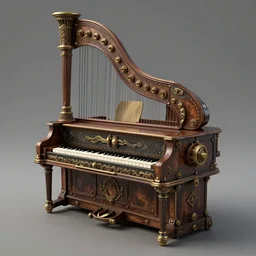 Tonemapped Steampunk harpsichord, Artstation, photorealistic