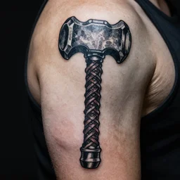 Ugly tattoo of Thors Hammer from Nordic mythology