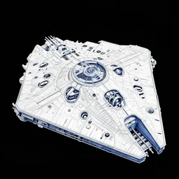 blueprint sprite of a star wars ship, highly detailed, black background