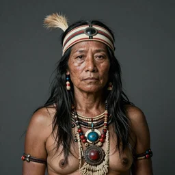 Extremely detailed photo realistic portrait of an ancient tribe human dressed in ritual costume in a photo realistic mattepaint background, photography by Annie Leibovitz and Steve McCurry