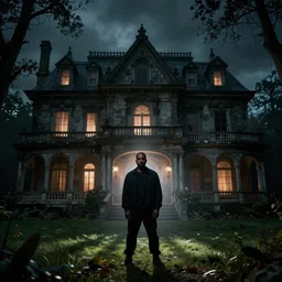 kanye west as a ghost in a haunted mansion, creepy