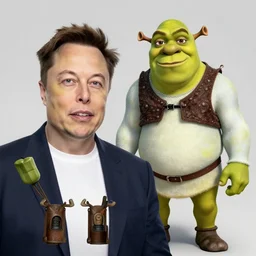 a combined photo of elon musk and shrek, in the art style of realism