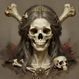 stunning christian goddess of skull portrait, skull, cross, bones, dirt, bloody background., fantasy, intricate, elegant, highly detailed, digital painting, artstation, concept art, smooth, sharp focus, illustration, art by afshar petros and krenz cushart and artem demura