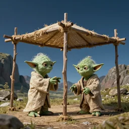Yoda using the force to put together a sukkah, sukkot, shelter