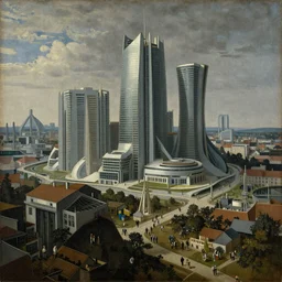 painting of a futuristic city from the year 2 4 7 0 ad by jan van eyck