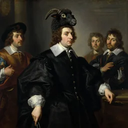 neoclassical portrait of a prince wearing black robes and the head of a black sheep in his temple, by jacques - louis david, by greg rutkowski, by zdzisław beksinski, by josep tapiro baro, by caravaggio, trending on artstation, featured on pixiv, masterpiece, oil on canvas, cinematic composition, dynamic beautiful lighting,