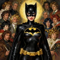 cat woman from batman in the style of wayne barlowe, gustav moreau, peter mohrbacher, bussiere, roberto ferri, santiago caruso, luis ricardo falero, austin osman spare, boris vallejo, hajime sorayama, frazetta
