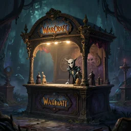 a dark fantasy  side view of a creepy evil carnival circus ticket booth, tim burton, world of warcraft, league of legends