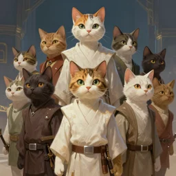 Jedi cat order, anime, a fantasy digital painting by Greg Rutkowski and James Gurney, trending on Artstation, highly detailed