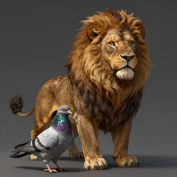 griffin, half ( ( ( lion ) ) ) half pigeon, with a pigeon head, fantasy creature, digital art, illustration, highly detailed, artstation