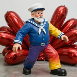 an old sailor, made of colored leatherette, vivid dynamic composition, by jeff koons, by yoro sean, surreal, overblown vibrant colors, masterpiece, physical based rendering, featured on pixiv, octane renderer, trending on pinterest