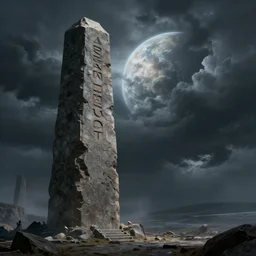 storm on planet and monolith, 4 k, artstation, pinterest.