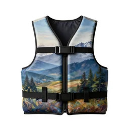 hand-painted life jacket, stylized 3d render, isolated on a pure white background, centered, entire object in frame, sharp focus, soft studio lighting