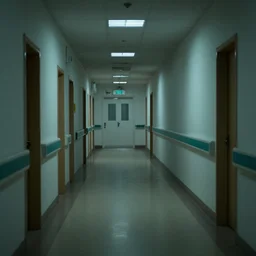 dimly lit hospital corridor