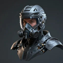 portrait of Habs ice hockey player, scifi, helmet, heavy, modern, oxygen mask, concept art, bust portrait, Nekro, Tom Bagshaw, Craig Mullins, Thomas Jorion, ventail, exsokeleton, hyper realistic, hyper detailed, artstation trending, lots of nuance of detail in the dark