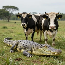 Photomorph that fuses a crocodile with a cow