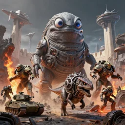 highly detailed cinematic scifi render of 3 d sculpt pixar sarlacc kaiju cyborg demons running dinosaurs atat googly eyes, military tank fury road iron smelting pits space marines, of spiked gears of war skulls, military chris foss, john harris, hoover dam'aircraft carrier tower'beeple, warhammer 4 0 k, halo, halo, mass effect