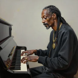 Snoop dogg playing the piano, oil on canvas