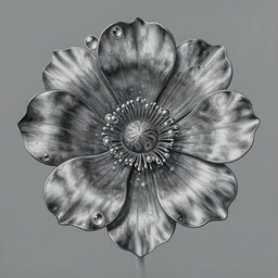 a painting of a metallic flower on a gray background, an airbrush painting by Earnst Haeckel, trending on zbrush central, cloisonnism, high detail, detailed painting, biomorphic, bubbles, exotic, xenobiology.