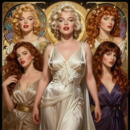 ultra realistic illustration, a stunningly beautiful greek goddess of chaos played by marilyn monroe and christina hendricks and margot robbie and taylor swift and megan fox and emma stone and britney spears, intricate, elegant, highly detailed, digital painting, artstation, concept art, smooth, sharp focus, illustration, art by artgerm and greg rutkowski and alphonse mucha