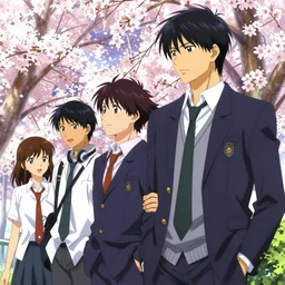 boy's love anime high school spring noon scene, high detail concept art, perfect proportions fine face, tall handsome guys, close together romantic undertones, avant designer uniform, vivid colors, realistic shaded lighting poster fantasy art james jean, kyoani, clamp, kazue kato, jeremy lipking and michael germash, makoto shinkai, loish
