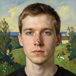 a portrait of a male character, vertical snake nostrils against skin, in a scenic environment by Ross Tran and by Jesper Ejsing and by Mikalojus Konstantinas Ciurlionis