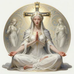 a full body portrait of a beautiful ethereal delicate celtic mage queen meditative sacral pose catholic stages of the cross, intricate, elegant, highly detailed, digital painting, artstation, concept art, smooth, sharp focus, illustration, art by krenz cushart and artem demura and alphonse mucha