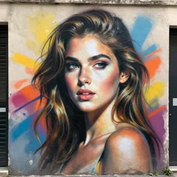 “Spray paint stencil portrait of Dyonis on the city wall, amateurish and colorful, but very good looking”