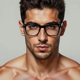 a highly detailed painting of a very beautiful lebanese man with muscles, black glasses, digital art, muscular, 8 k resolution, very beautiful face, pretty face, very detailed eyes, by greg rutkowski, wlop